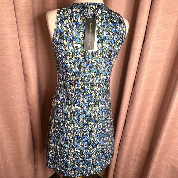 NWT Qeefan Women S Sleeveless Floral A-Line Dress Blue Green Loose Vacation - Picture 3 of 16